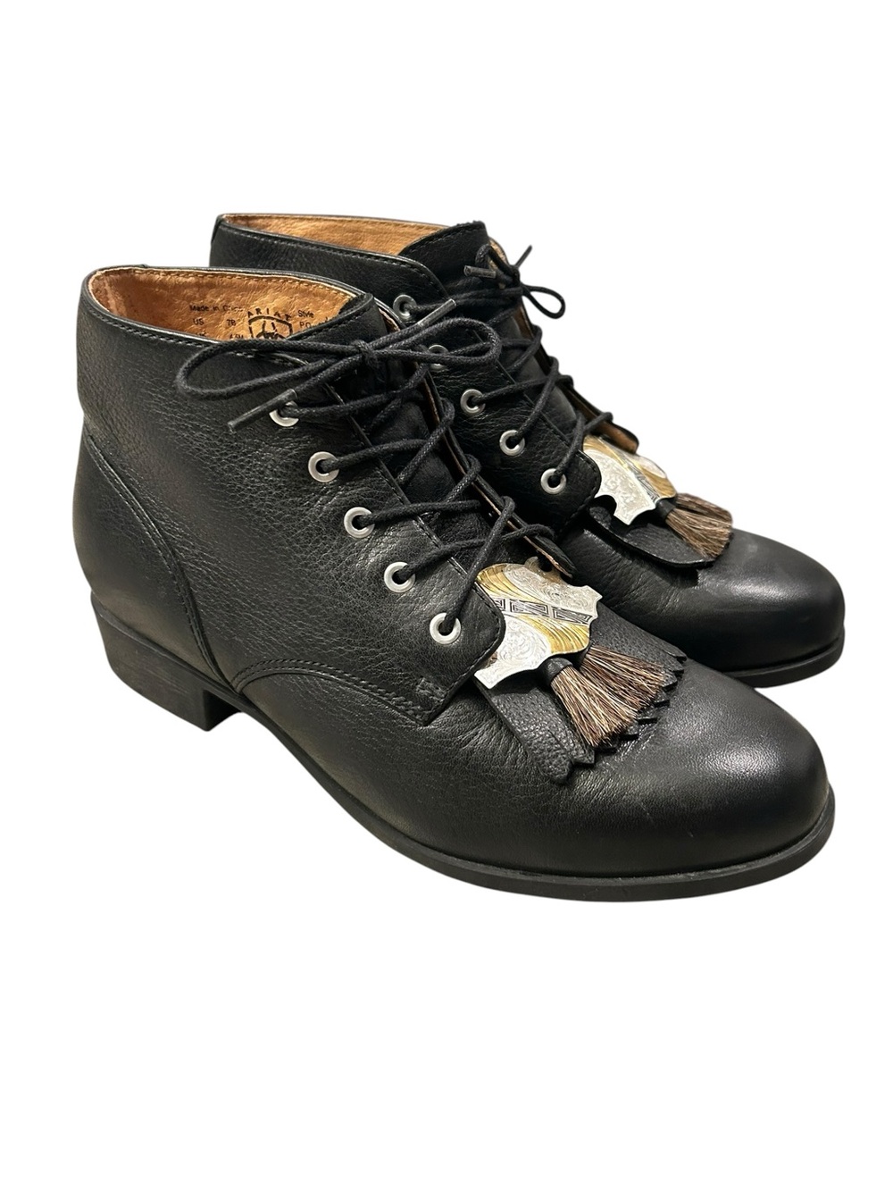Ariat Jessie Black Leather Lace-Up Ankle Boots Kiltie Tassel Women’s 7B Western - Picture 1 of 12